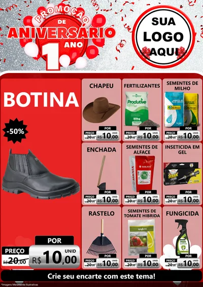 Modelo de Encarte para Encarte A4 Vertical com o tema Promoção de Aniversário - 1 Ano para Agropecuária