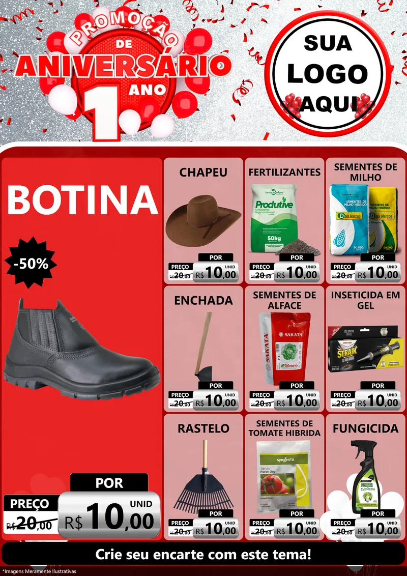 Modelo de Encarte para Encarte A4 Vertical com o tema Promoção de Aniversário - 1 Ano para Agropecuária