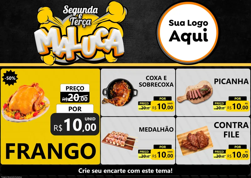Modelo de Encarte para Encarte A4 Horizontal com o tema Segunda e Terça Maluca para Assados