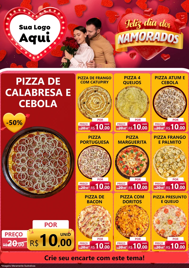 Modelo de Encarte para Encarte A4 Vertical com o tema Feliz Dia Dos Namorados para Pizzaria