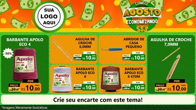 Modelo de TV para TV Horizontal com o tema Comece Agosto Economizando para Armarinho e Aviamentos