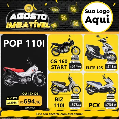 Modelo de Rede Social para Feed Facebook com o tema Agosto Imbatível para Concessionaria de Motos