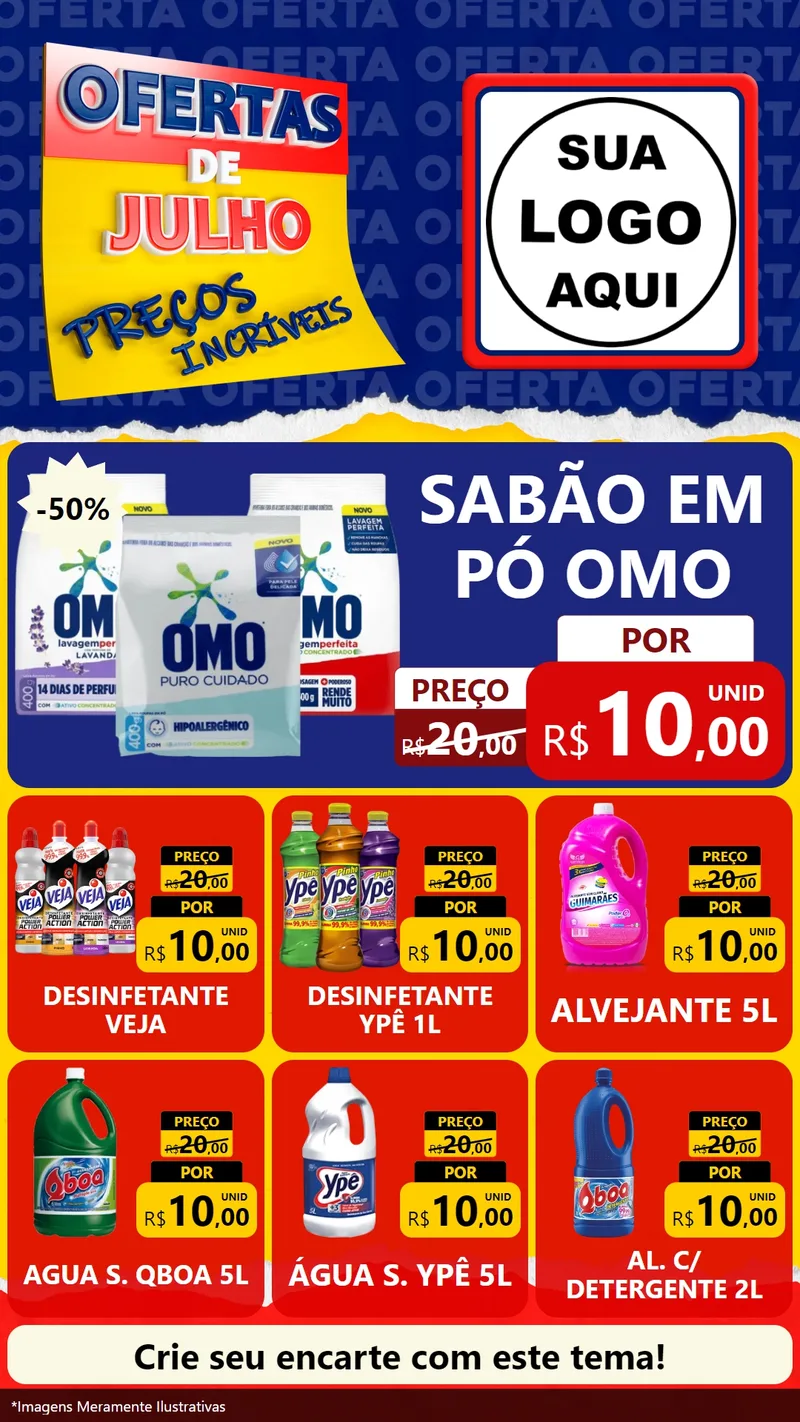 Modelo de Rede Social para Stories com o tema Ofertas de Julho - Preços Incríveis para Produtos de Limpeza