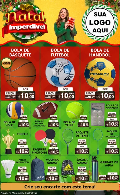 Modelo de Encarte para Encarte Grande com o tema Natal Imperdível para Artigos Esportivos