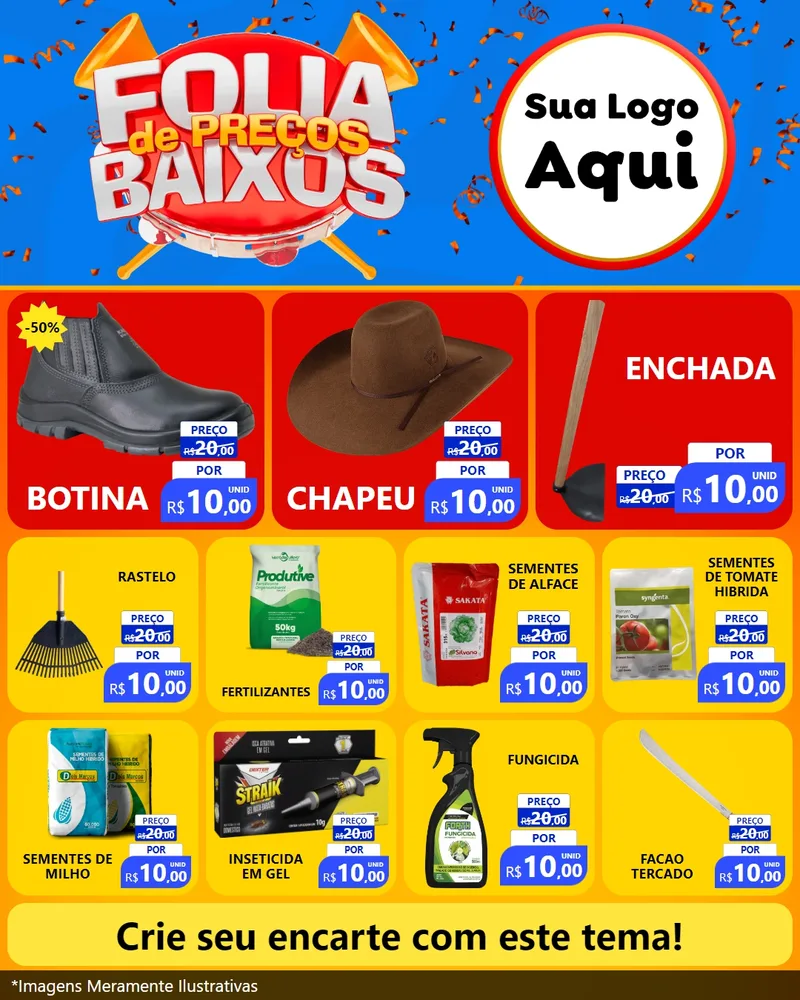 Modelo de Rede Social para Feed Instagram com o tema Folia de Preços Baixos para Agropecuária