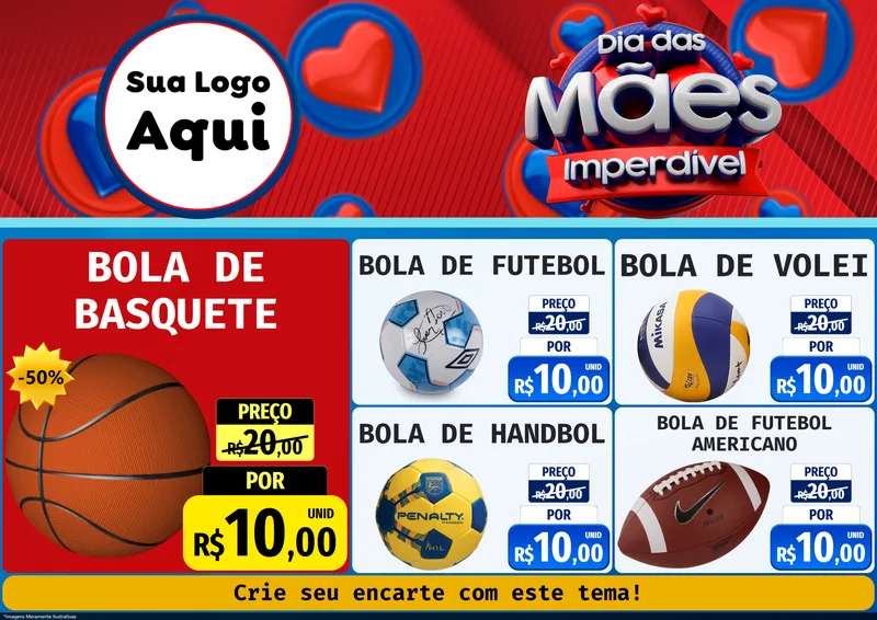 Modelo de Encarte para Encarte A4 Horizontal com o tema Dia Das Mães Imperdível para Artigos Esportivos