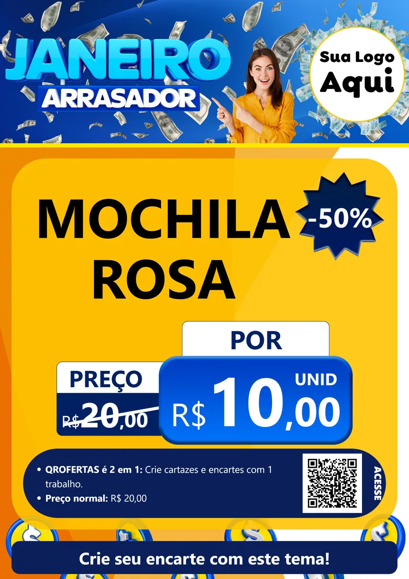 Modelo de Cartaz para Cartaz A4 Vertical com o tema Janeiro Arrasador para Papelaria