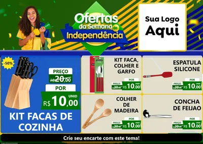 Modelo de Encarte para Encarte A4 Horizontal com o tema Ofertas da Semana da Independência para Utilidades Domésticas