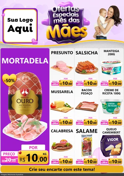 Modelo de Encarte para Encarte A4 Vertical com o tema Ofertas Especiais - Mês das Mães para Frios e Laticínios