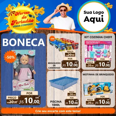 Modelo de Rede Social para Feed Facebook com o tema Ofertas do Feriadão para Brinquedos