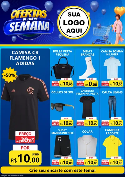 Modelo de Encarte para Encarte A4 Vertical com o tema Ofertas de Fim de Semana para Roupas e acessórios