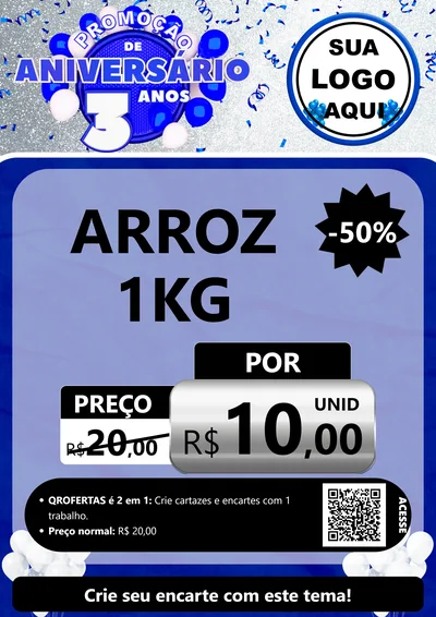 Modelo de Cartaz para Cartaz A4 Vertical com o tema Promoção de Aniversário - 3 Anos para Supermercado