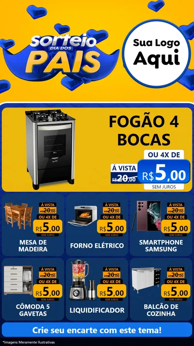 Modelo de Rede Social para Stories com o tema Sorteio Dia dos Pais para Móveis e Eletro