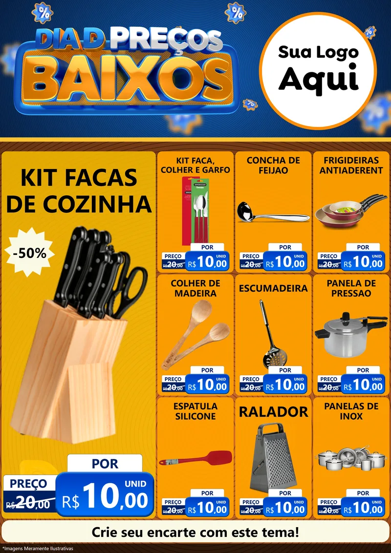 Modelo de Encarte para Encarte A4 Vertical com o tema Dia D Preço Baixo para Utilidades Domésticas