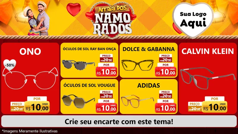 Modelo de TV para TV Horizontal com o tema Arraiá dos Namorados para Óticas