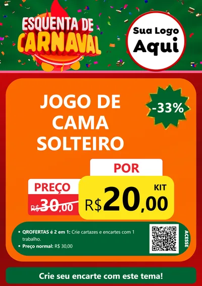 Modelo de Cartaz para Cartaz A4 Vertical com o tema Esquenta de Carnaval para Cama, Mesa e Banho