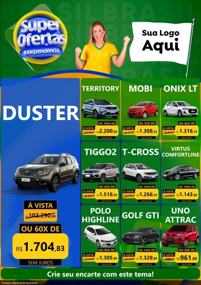Modelo de Encarte para Encarte A4 Vertical com o tema Super Ofertas de Independência para Concessionaria de Carros