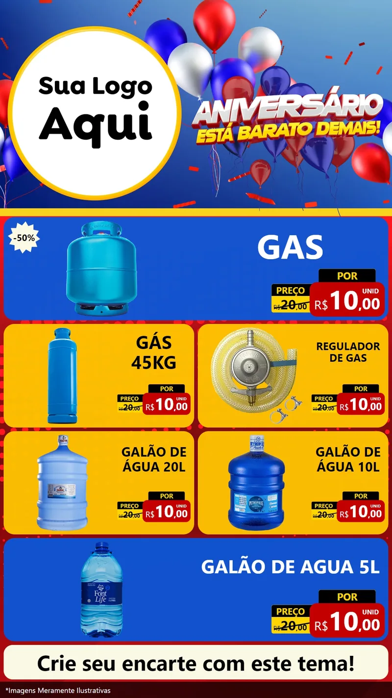 Modelo de TV para TV Vertical com o tema Aniversário para Água e gás