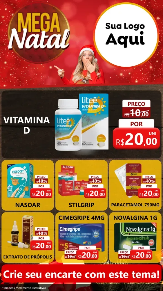 Modelo de Rede Social para Stories com o tema Mega Natal para Farmácia