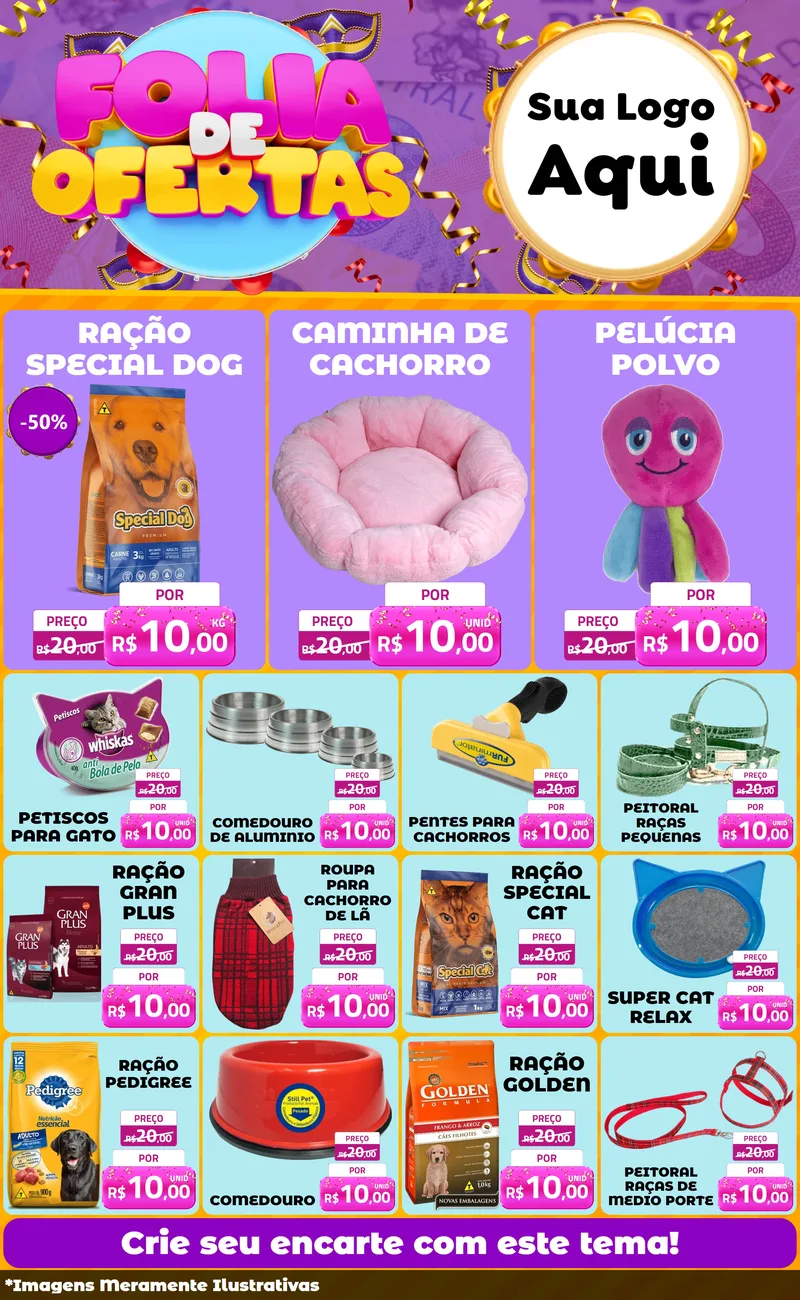 Modelo de Encarte para Encarte Grande com o tema Folia de Ofertas para Pet Shop