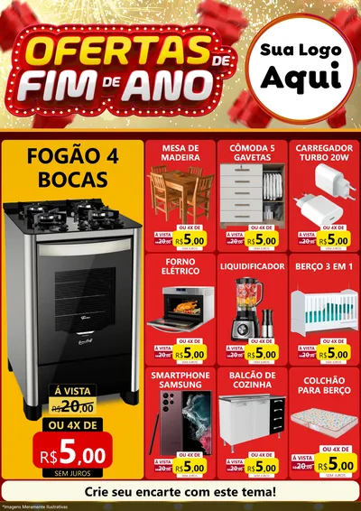 Modelo de Encarte para Encarte A4 Vertical com o tema Ofertas de Fim de Ano para Móveis e Eletro