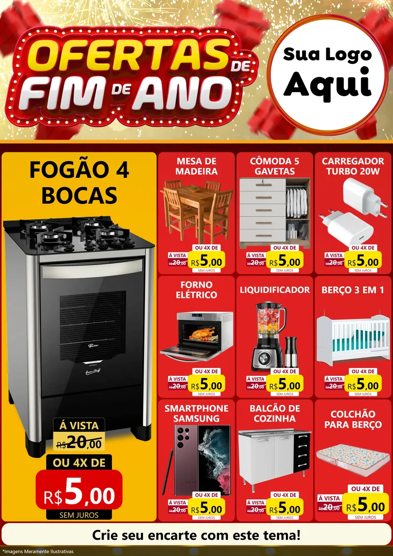 Modelo de Encarte para Encarte A4 Vertical com o tema Ofertas de Fim de Ano para Móveis e Eletro