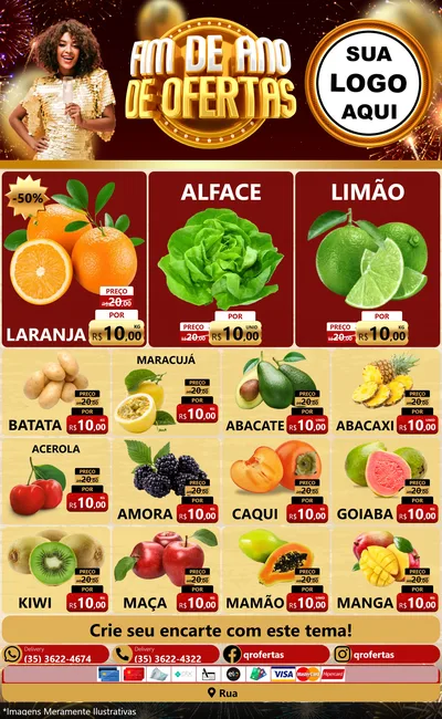 Modelo de Encarte para Encarte Grande com o tema Fim de Ano de Ofertas para Hortifrúti