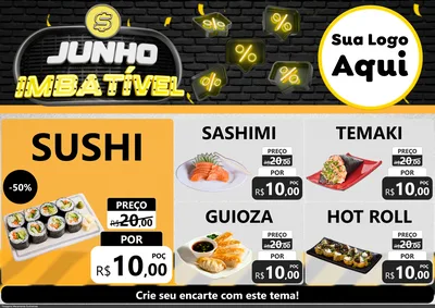 Modelo de Encarte para Encarte A4 Horizontal com o tema Junho Imbatível para Comida japonesa