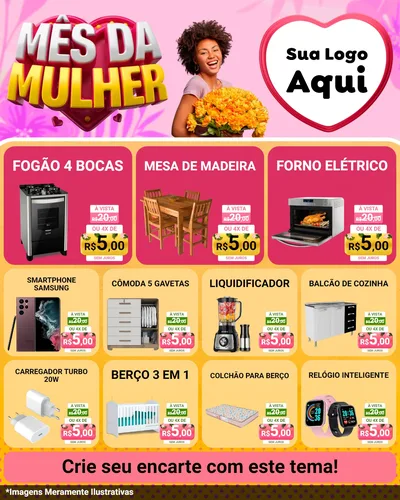 Modelo de Rede Social para Feed Instagram com o tema Mês da Mulher para Móveis e Eletro