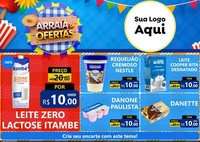 Modelo de Encarte para Encarte A4 Horizontal com o tema Arraiá de Ofertas para Frios e Laticínios