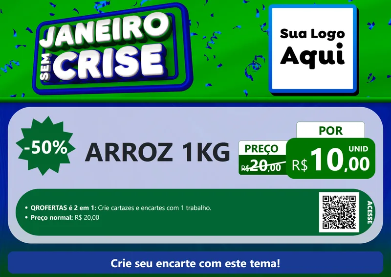 Modelo de Cartaz para Cartaz A4 Horizontal com o tema Janeiro Sem Crise para Supermercado