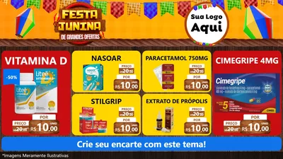 Modelo de TV para TV Horizontal com o tema Festa Junina de Grandes Ofertas para Farmácia