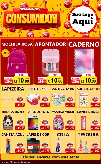Modelo de Encarte para Encarte Grande com o tema Semana do Consumidor para Papelaria