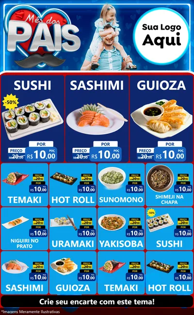 Modelo de Encarte para Encarte Grande com o tema Mês Dos Pais para Comida japonesa