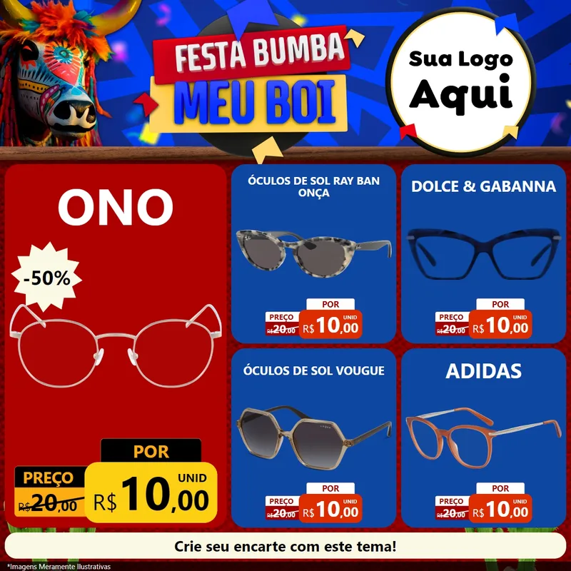 Modelo de Rede Social para Feed Facebook com o tema Festa Bumba meu Boi para Óticas