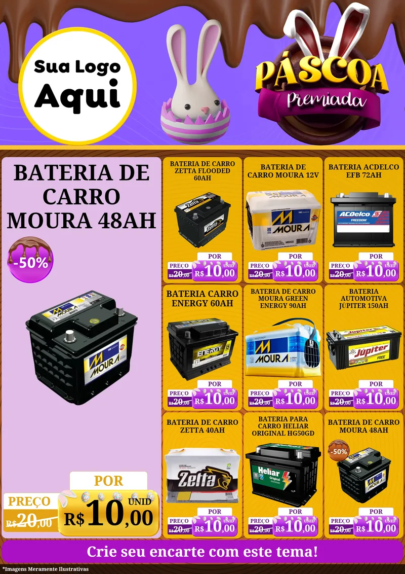 Modelo de Encarte para Encarte A4 Vertical com o tema Páscoa Premiada para Baterias Elétricas