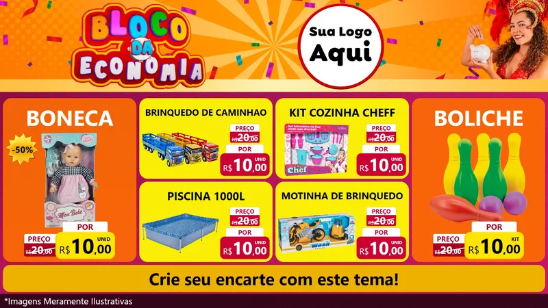 Modelo de TV para TV Horizontal com o tema Bloco da Economia para Brinquedos