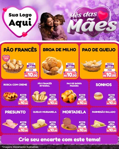 Modelo de Rede Social para Feed Instagram com o tema Mês das Mães para Padaria