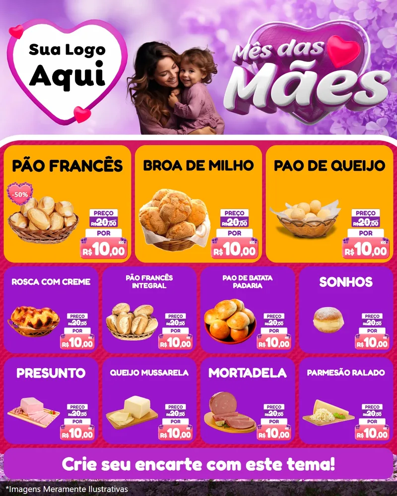 Modelo de Rede Social para Feed Instagram com o tema Mês das Mães para Padaria