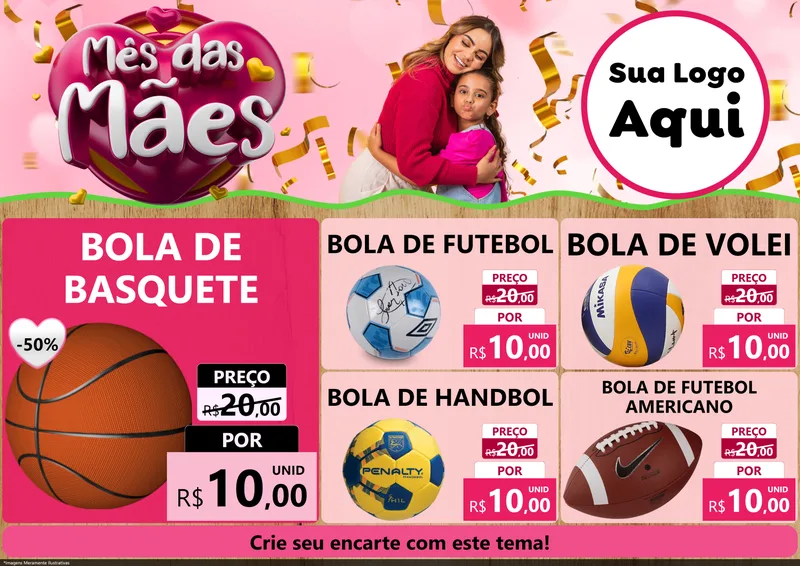 Modelo de Encarte para Encarte A4 Horizontal com o tema Mês das Mães para Artigos Esportivos
