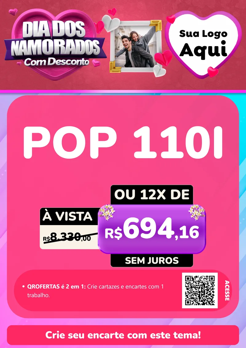 Modelo de Cartaz para Cartaz A4 Vertical com o tema Dia Dos Namorados Com Desconto para Concessionaria de Motos