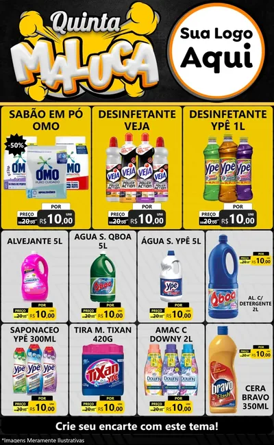 Modelo de Encarte para Encarte Grande com o tema Quinta Maluca para Produtos de Limpeza