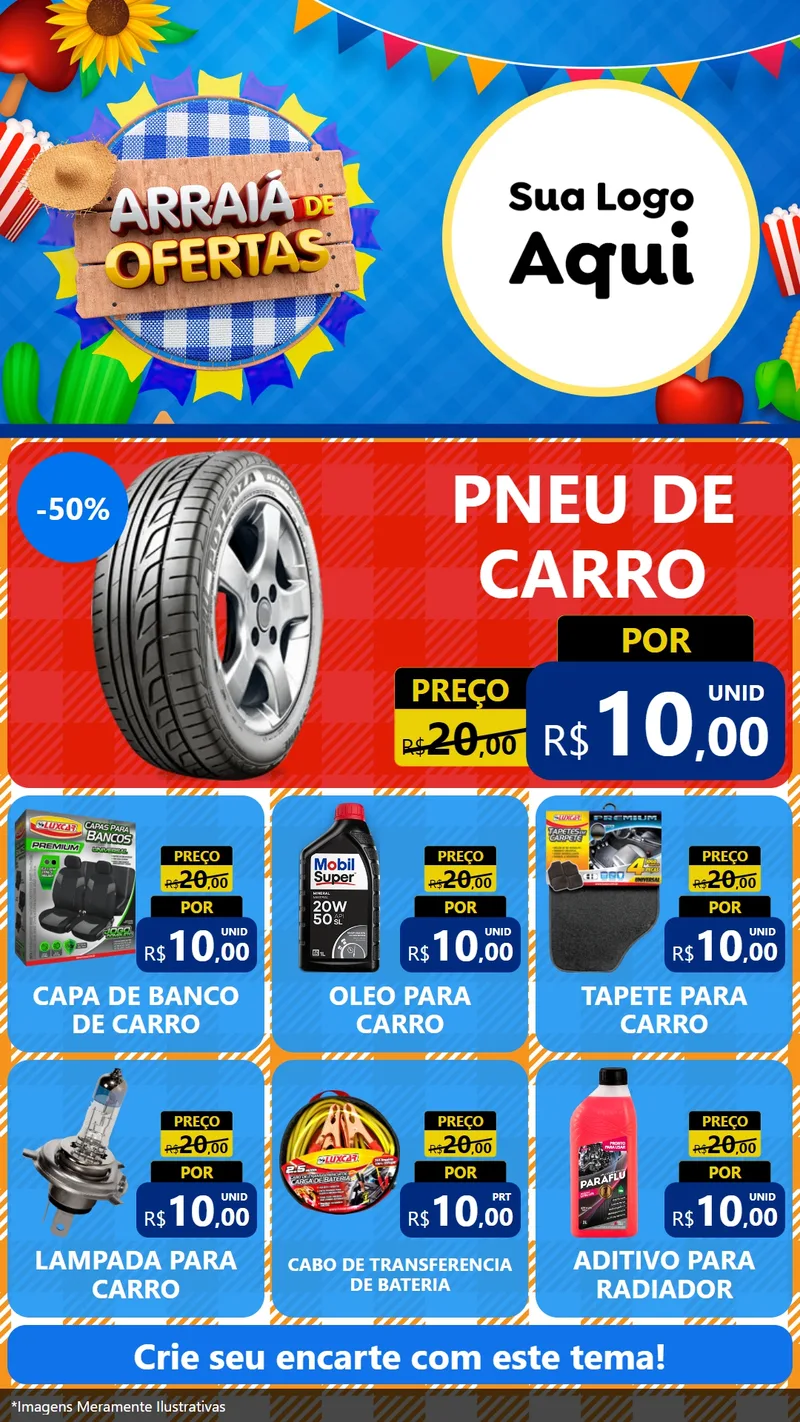 Modelo de Rede Social para Stories com o tema Arraiá de Ofertas para Auto peças