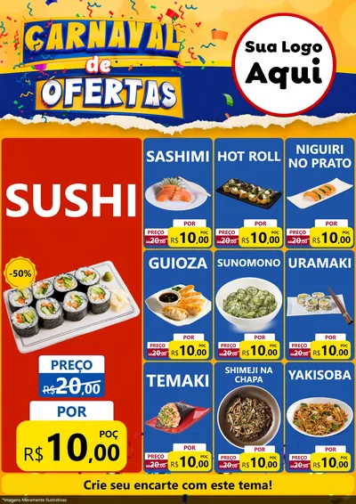 Modelo de Encarte para Encarte A4 Vertical com o tema Carnaval de Ofertas para Comida japonesa