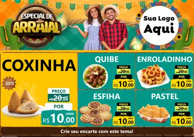 Modelo de Encarte para Encarte A4 Horizontal com o tema Especial De Arraial para Salgadaria