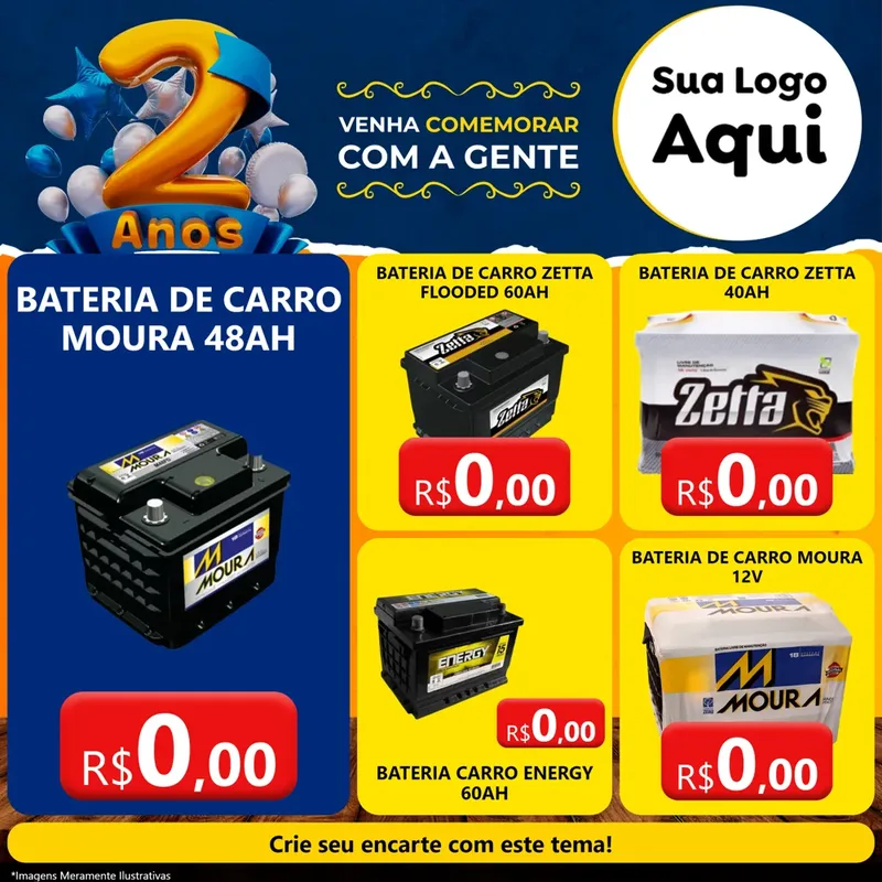 Modelo de Rede Social para Feed Facebook com o tema Aniversário de 2 anos para Baterias Elétricas