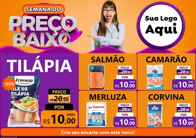 Modelo de Encarte para Encarte A4 Horizontal com o tema Semana do Preço Baixo para Peixaria