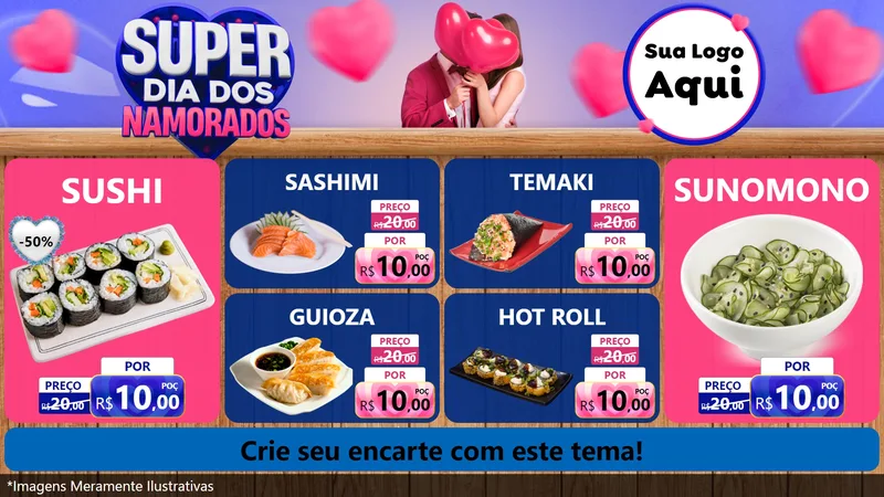 Modelo de TV para TV Horizontal com o tema Super Dia dos Namorados para Comida japonesa