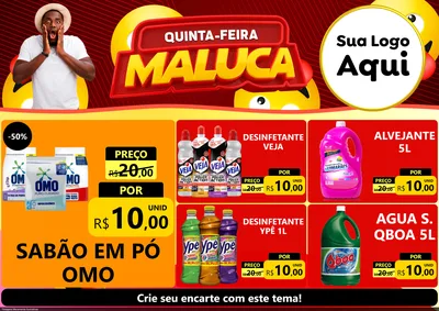 Modelo de Encarte para Encarte A4 Horizontal com o tema Quinta-feira Maluca para Produtos de Limpeza