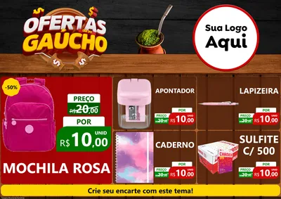 Modelo de Encarte para Encarte A4 Horizontal com o tema Ofertas Dia do Gaúcho para Papelaria